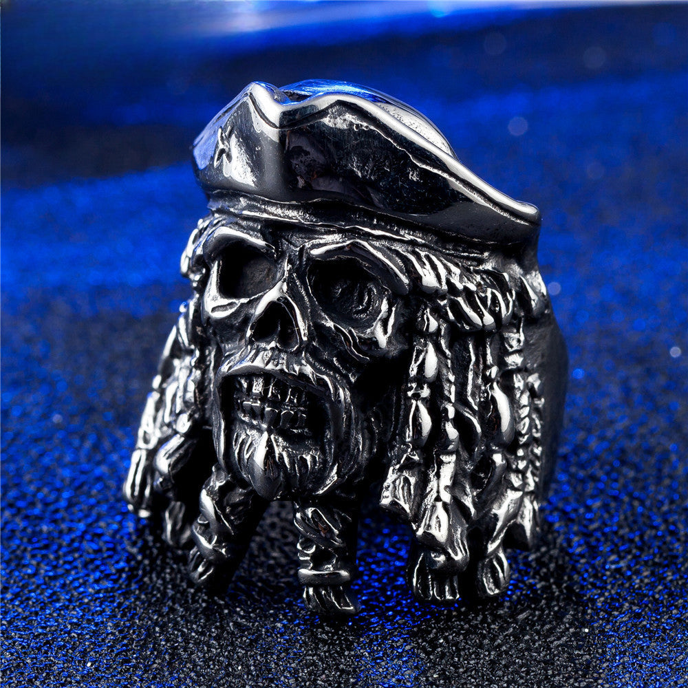 Halloween Caribbean Pirates Skull Titanium Steel Ring for Men