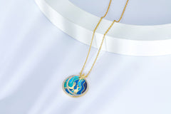 Circle Moonnight Deer Blue Enamel Necklace