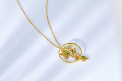 Enamel Golden Leaf with Emerald Necklace