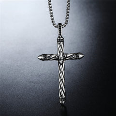Spiricle Latin Cross Childern Flower Zircon Titanium Steel Necklace for Men