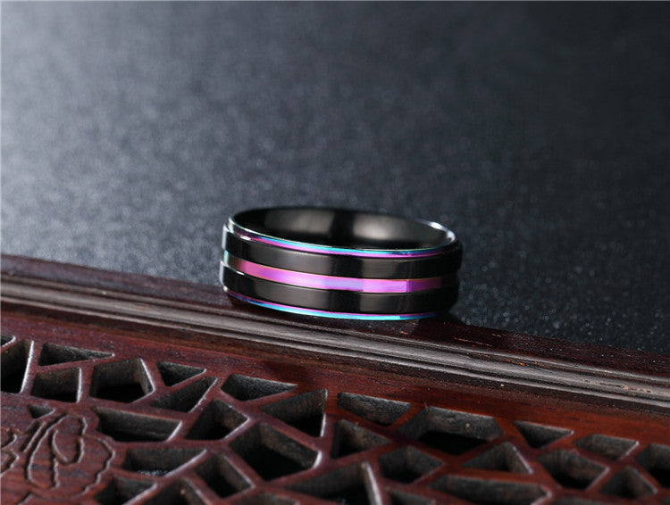 Colorful Striped Men's Titanium Steel Ring