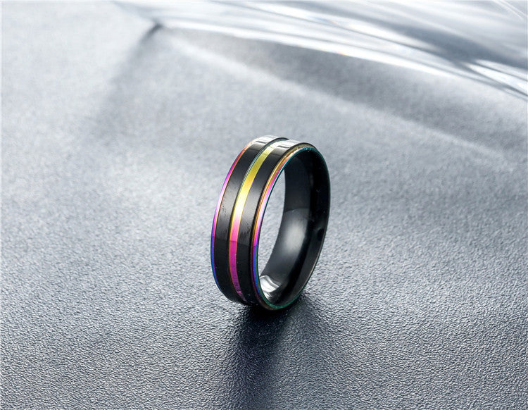 Colorful Striped Men's Titanium Steel Ring