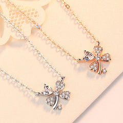 Zircon Lucky Clover Pendant Silver Necklace for Women