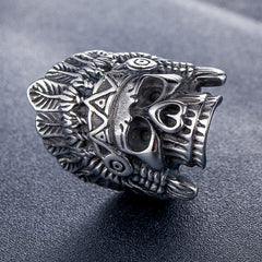 Halloween Native Chieftain Skull Titanium Steel Ring for Man