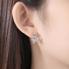 Bow with Zircon Pendant Silver Studs Earrings for Women