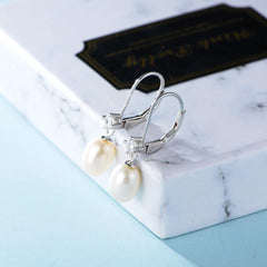 Single Pearl Pendant Silver Drop Earrings for Women