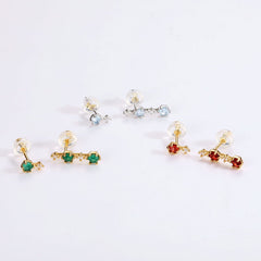 Hexagonal Red Garnet Zircon Asymmetric Sterling Silver Earrings