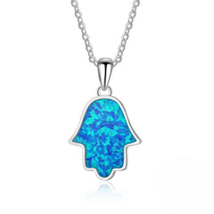 Blue Opal Palm Shape Pendant Sterling Silver Necklace