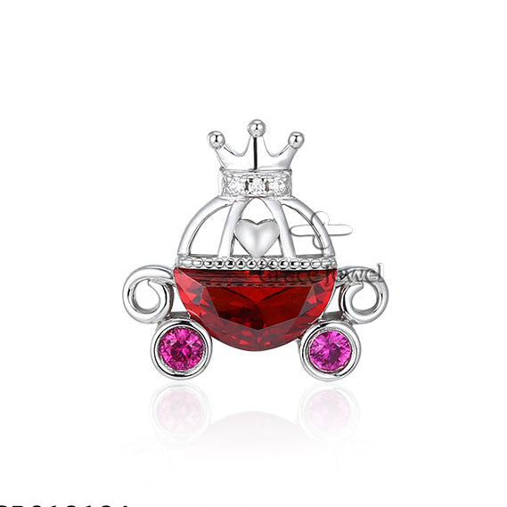 (Pendant Only) Red Zircon Pumpkin Carriage Silver Pendant for Women