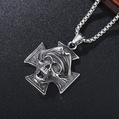 Halloween Police Skull Cross Titanium Steel Necklace for Men