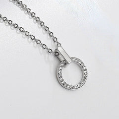 Zircon Circle Pendant Silver Necklace for Women