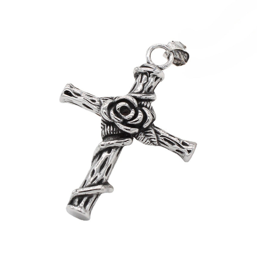 Rose Cross Titanium Steel Pendant for Men