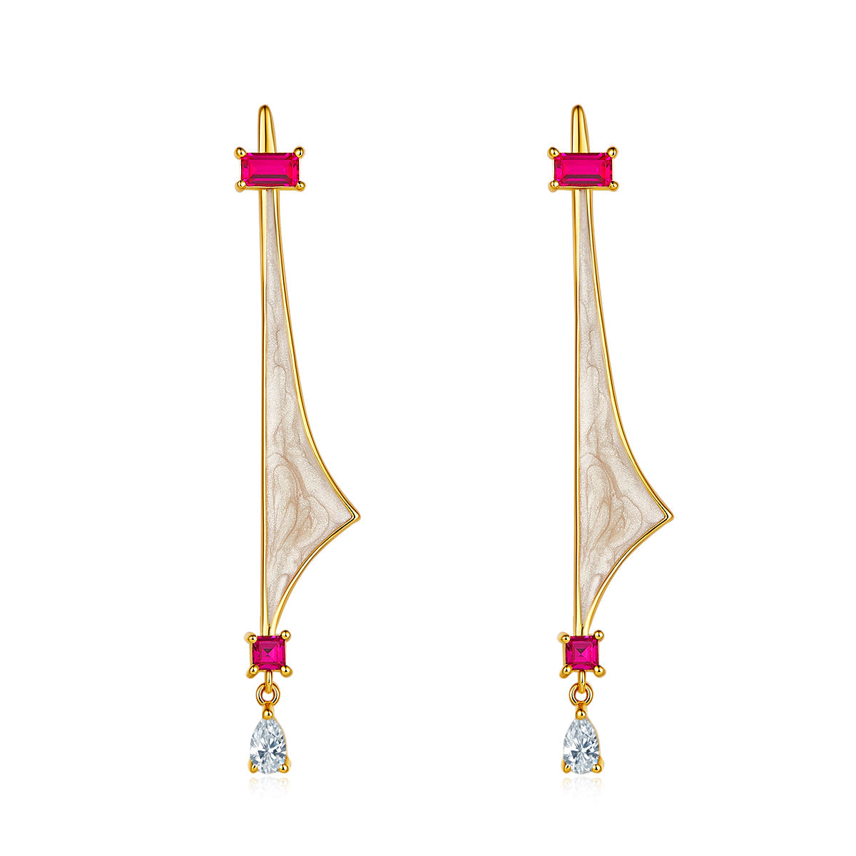 Golden Sailboat Enamel Drop Earrings