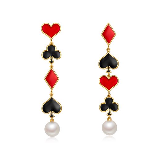 Poker Decor Pearls Enamel Drop Earrings