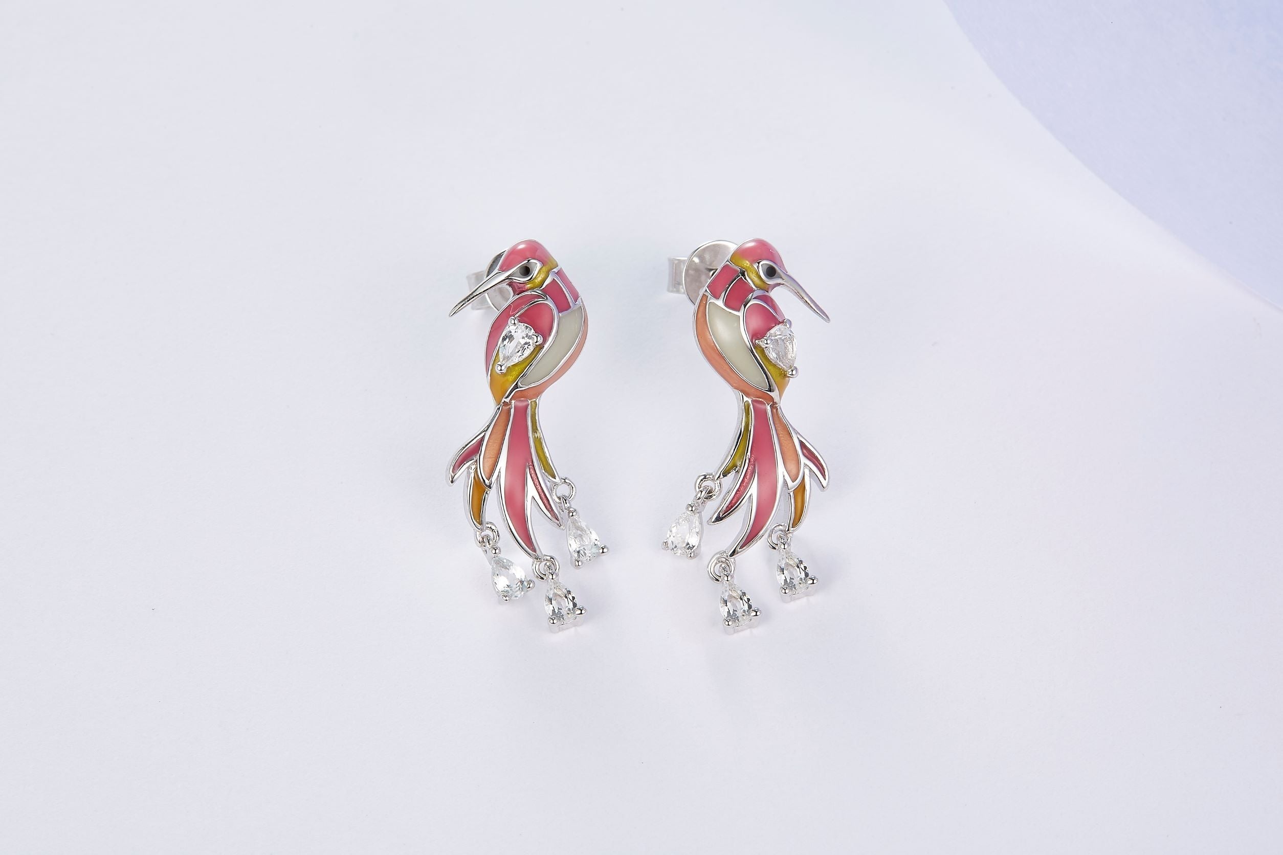 Pink Enamel Rosefinch Dorp Earrings