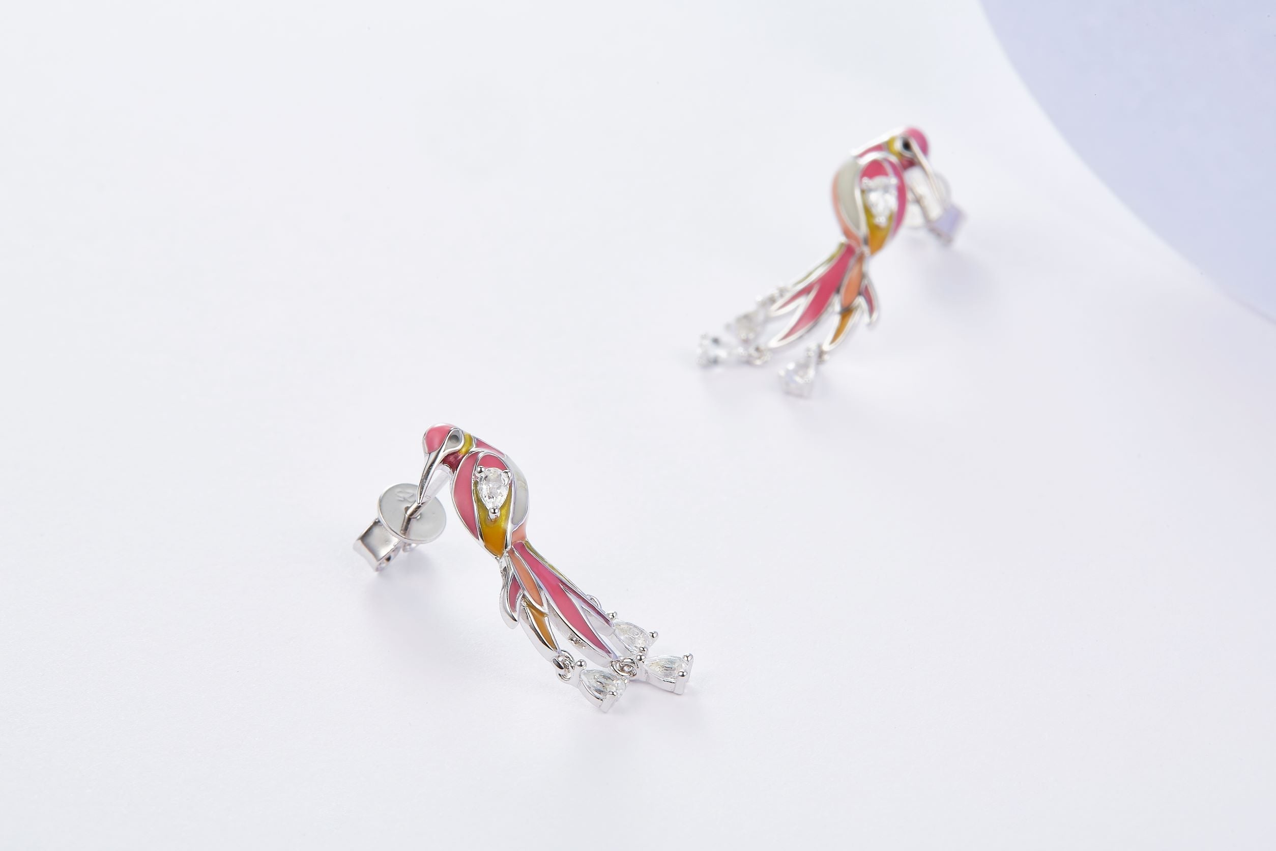 Pink Enamel Rosefinch Dorp Earrings