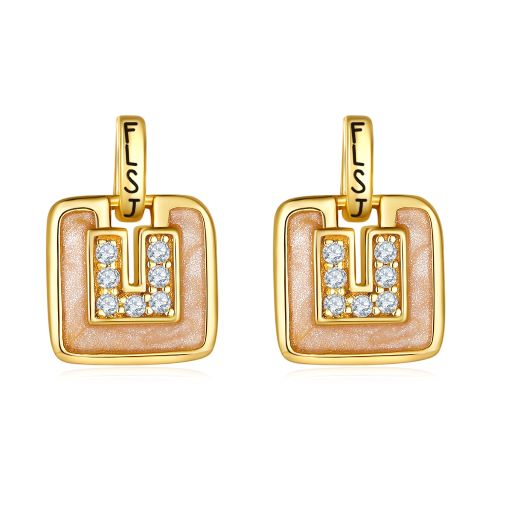 Vintage Golden Square Enamel Drop Earrings