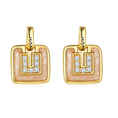 Vintage Golden Square Enamel Drop Earrings