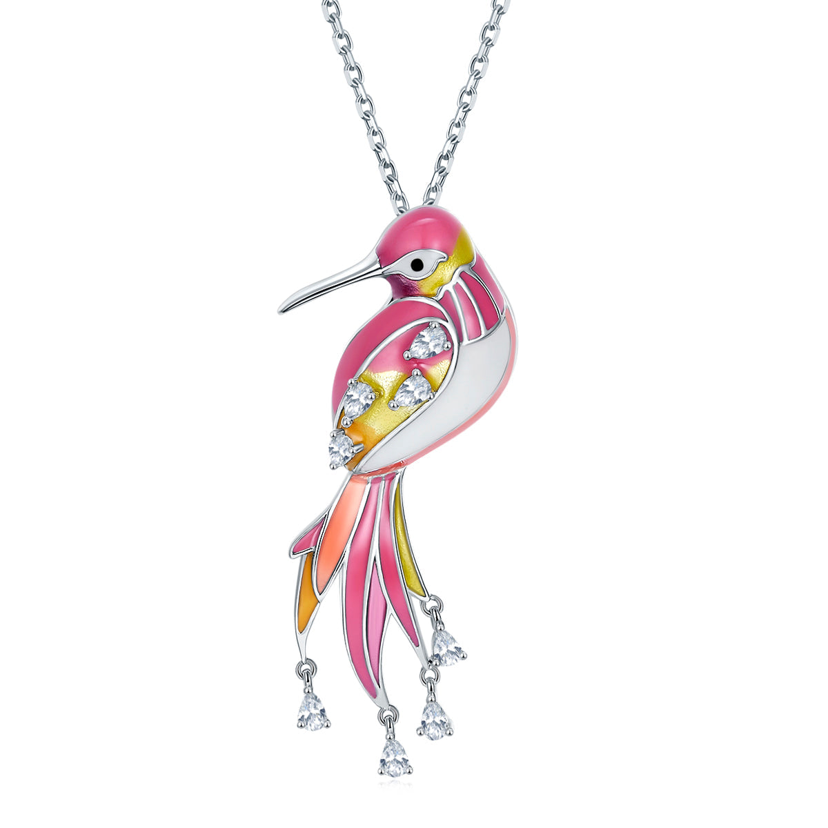 Rosefinch Pink Enamel Silver Necklace