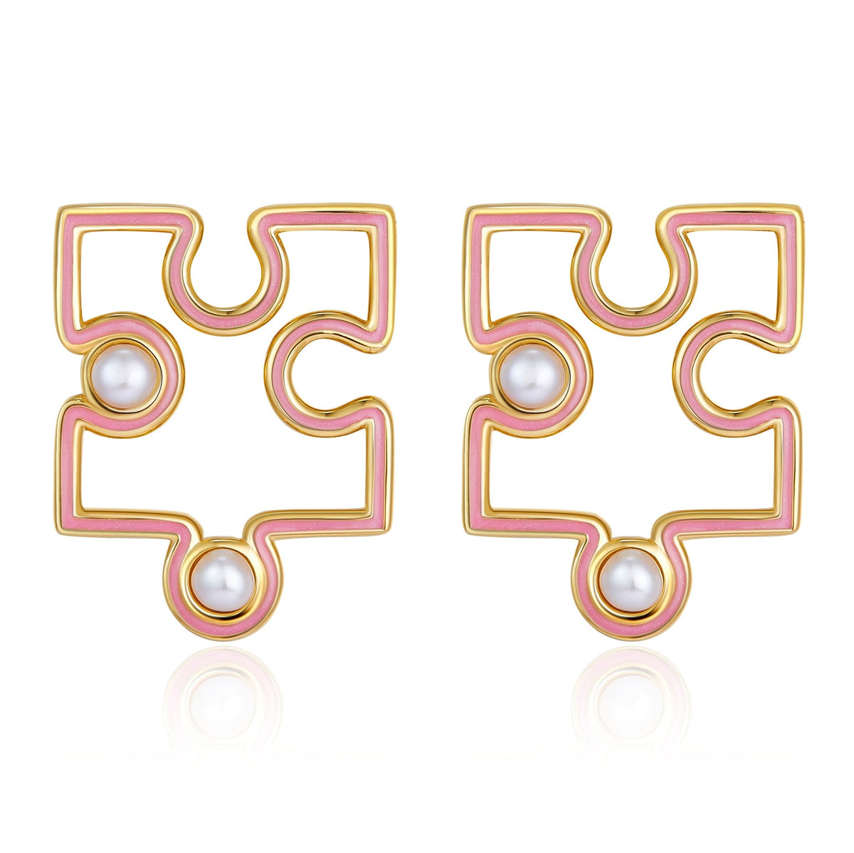 Puzzle with Pearls Enamel Stud Earrings