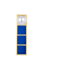 Tetris Dark Blue Enamel Pearl Stud Earrings