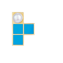 Tetris Blue Enamel Pearl Stud Earring