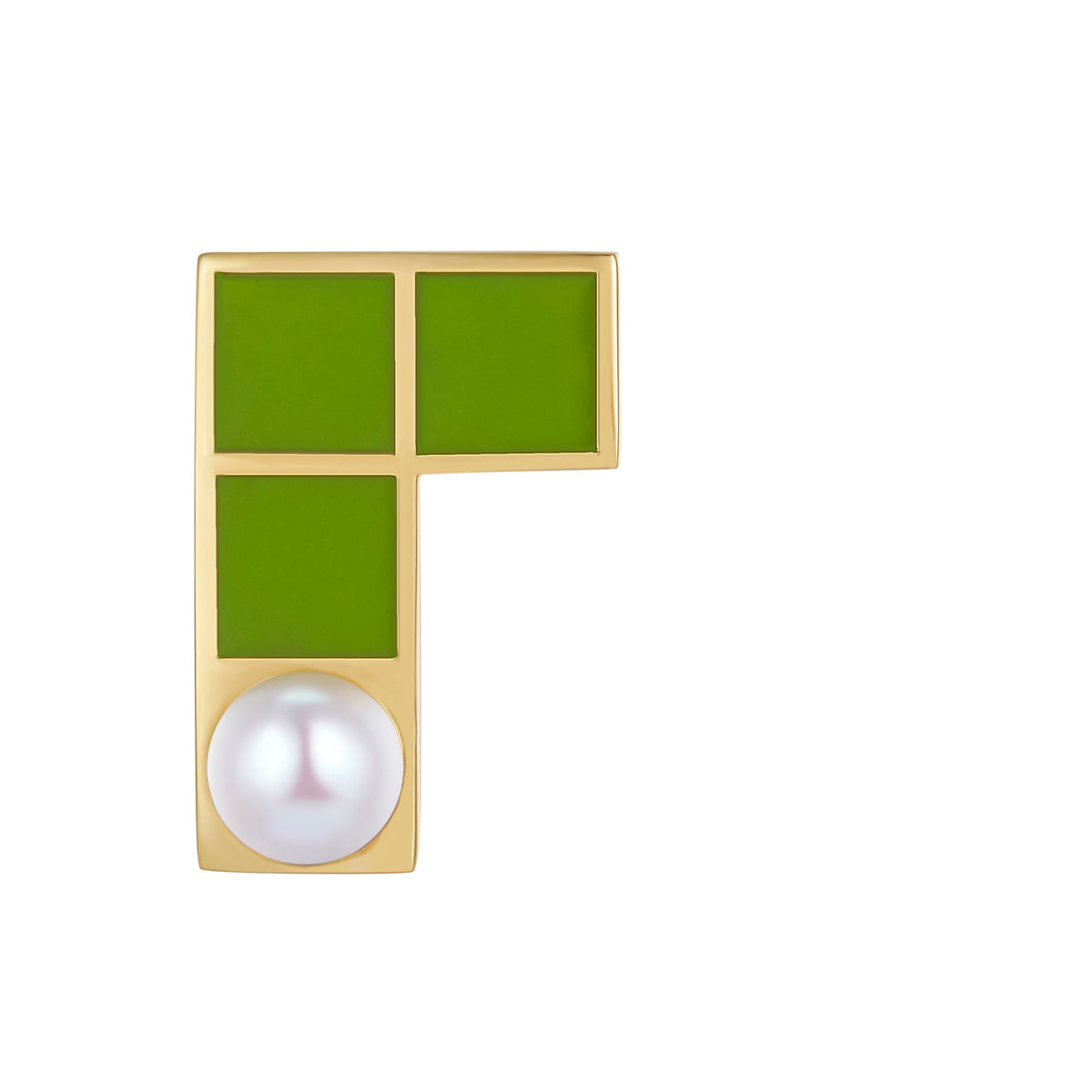 Tetris Green Enamel Pearl Stud Earrings