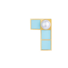 Tetris Light Blue Enamel Pearl Stud Earring