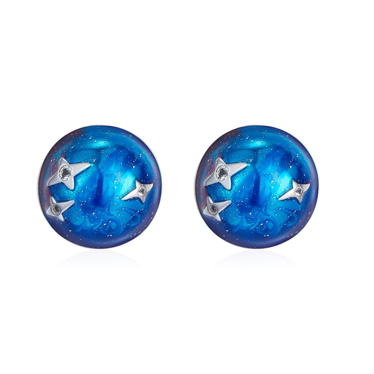 Galaxy Star Light Enamel Silver Stud Earrings