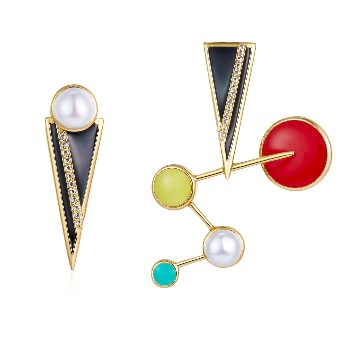 Colourful Enamel Pearl Geometric Shape Earrings