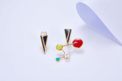 Colourful Enamel Pearl Geometric Shape Earrings