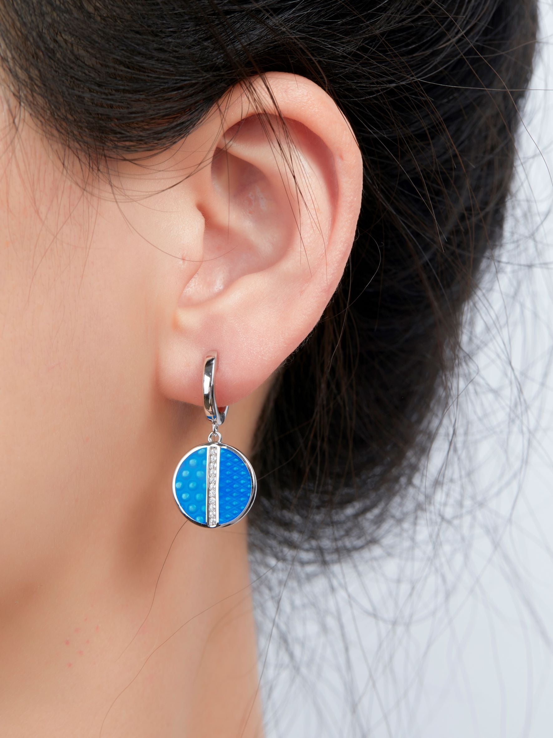 Circle Enamel Silver Drop Earrings