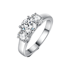 Round and Oval Moissanite Three Stone Engagement Ring