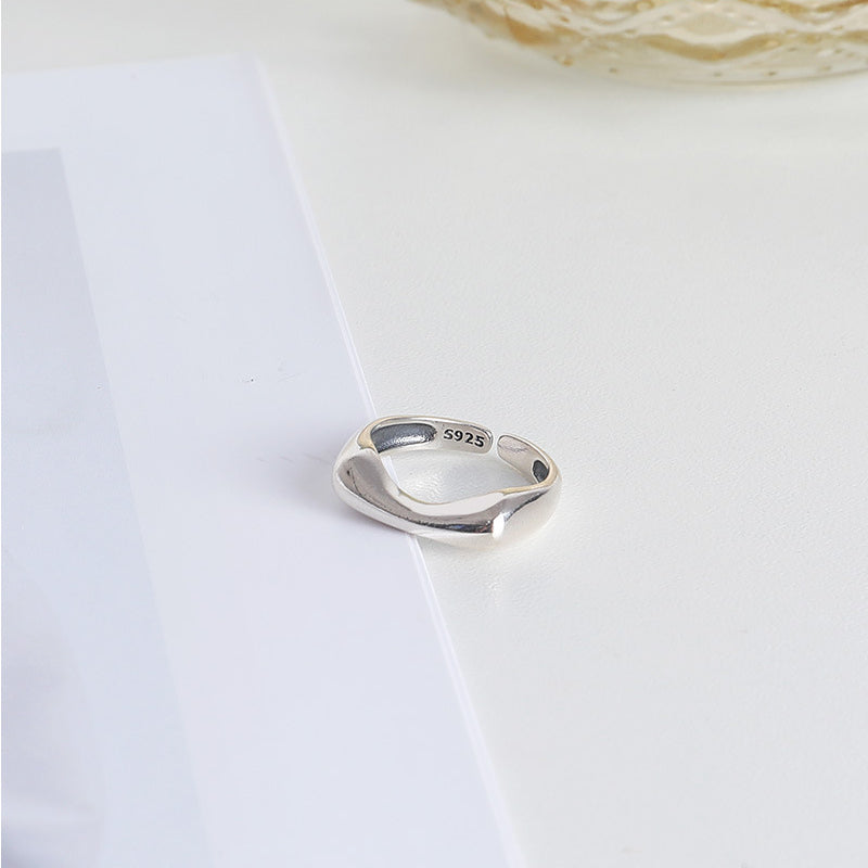 Geometric Concave Polished Opening Sterling Silver Ring