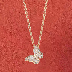 Zircon Butterfly Pendant Silver Necklace for Women