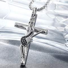 Rock Guitarist Crucifix Zircon Titanium Steel Necklace for Men