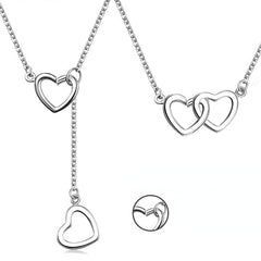 Valentine's Day Gift Two Heart Buckle Two-wear Silver Necklace for Women