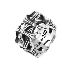 Hollow Forward Reverse Cross Flower Square Titanium Steel Ring for Men