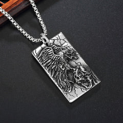 Halloween Eagle Skull Rectangle Titanium Steel Necklace for Men