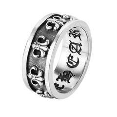 Childern Flower Gothic Text Titanium Steel Ring for Men