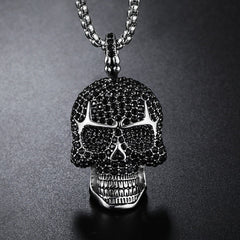 Halloween Full Zircon Skull Titanium Steel Necklace for Men