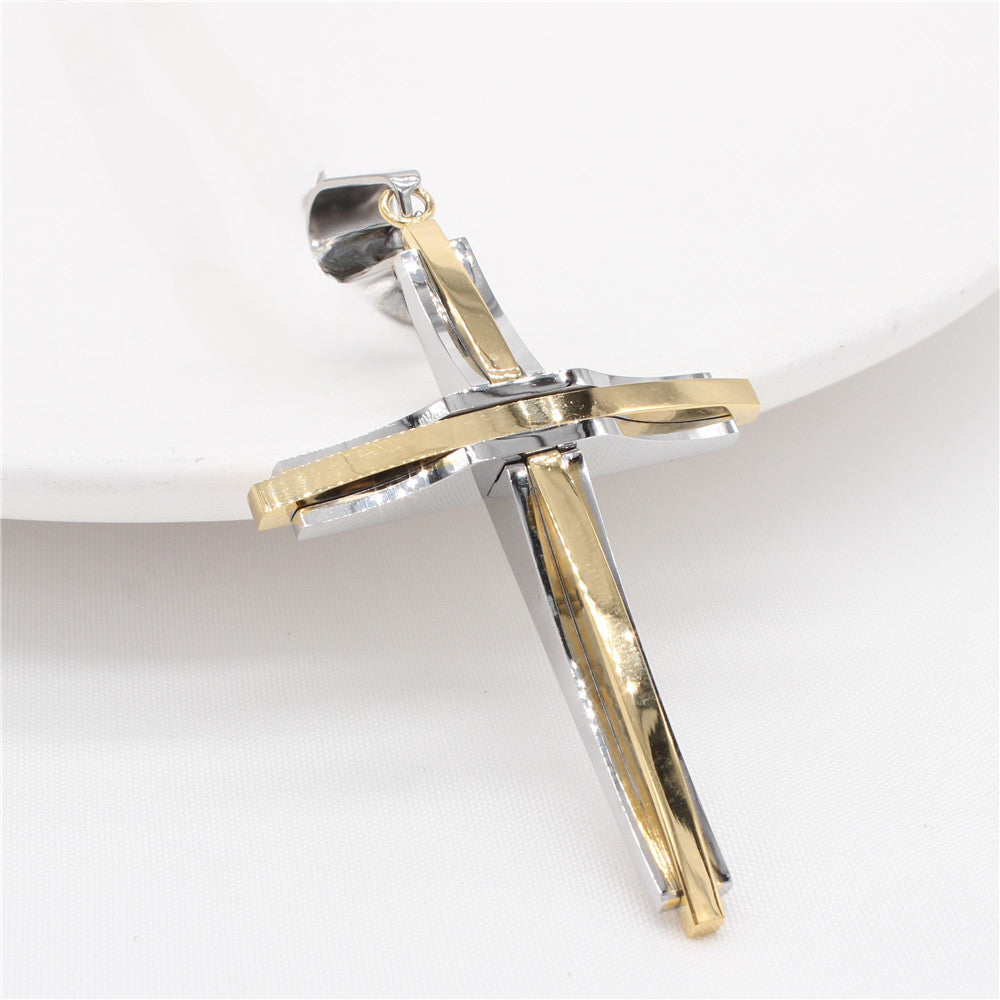 Two Tones Latin Cross Titanium Steel Pendant for Men