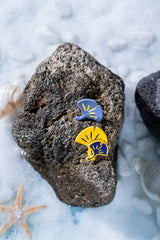 Blue and Yellow Japanese Fan Shaped Studs