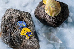 Blue and Yellow Japanese Fan Shaped Studs