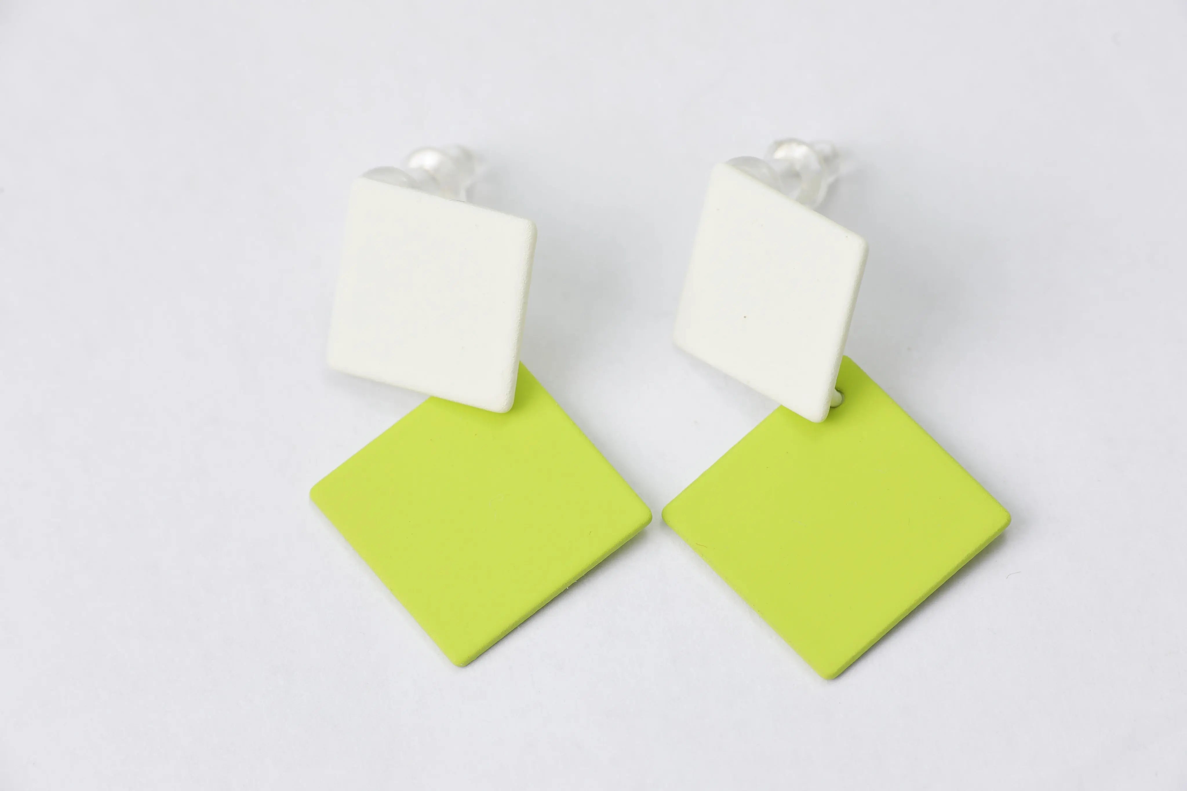 Green Double Layered Geometric Drop Earrings