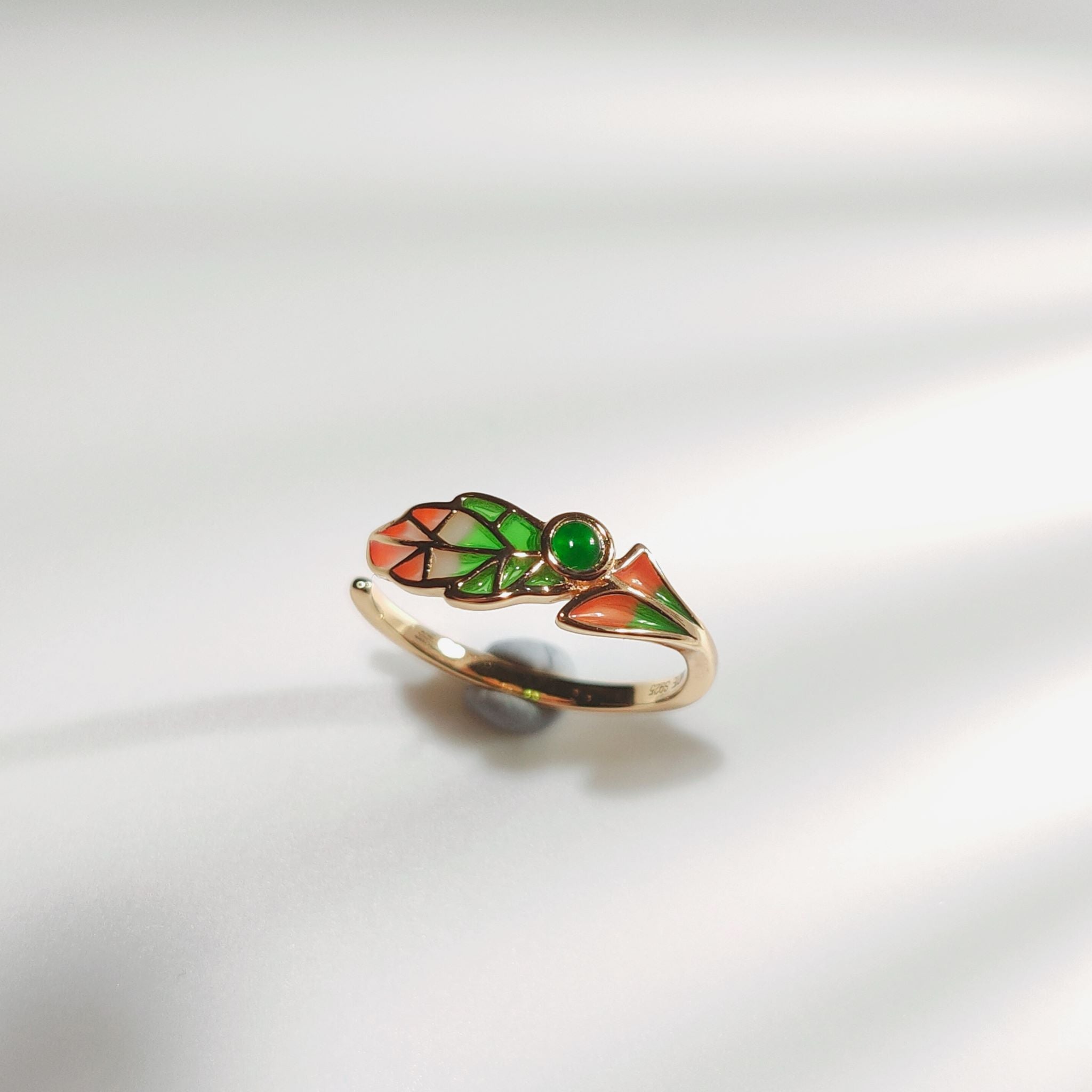 Golden Leaf Enamel Ring for Women