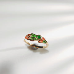 Golden Leaf Enamel Ring for Women