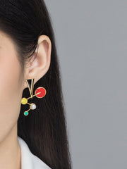 Colourful Enamel Pearl Geometric Shape Earrings