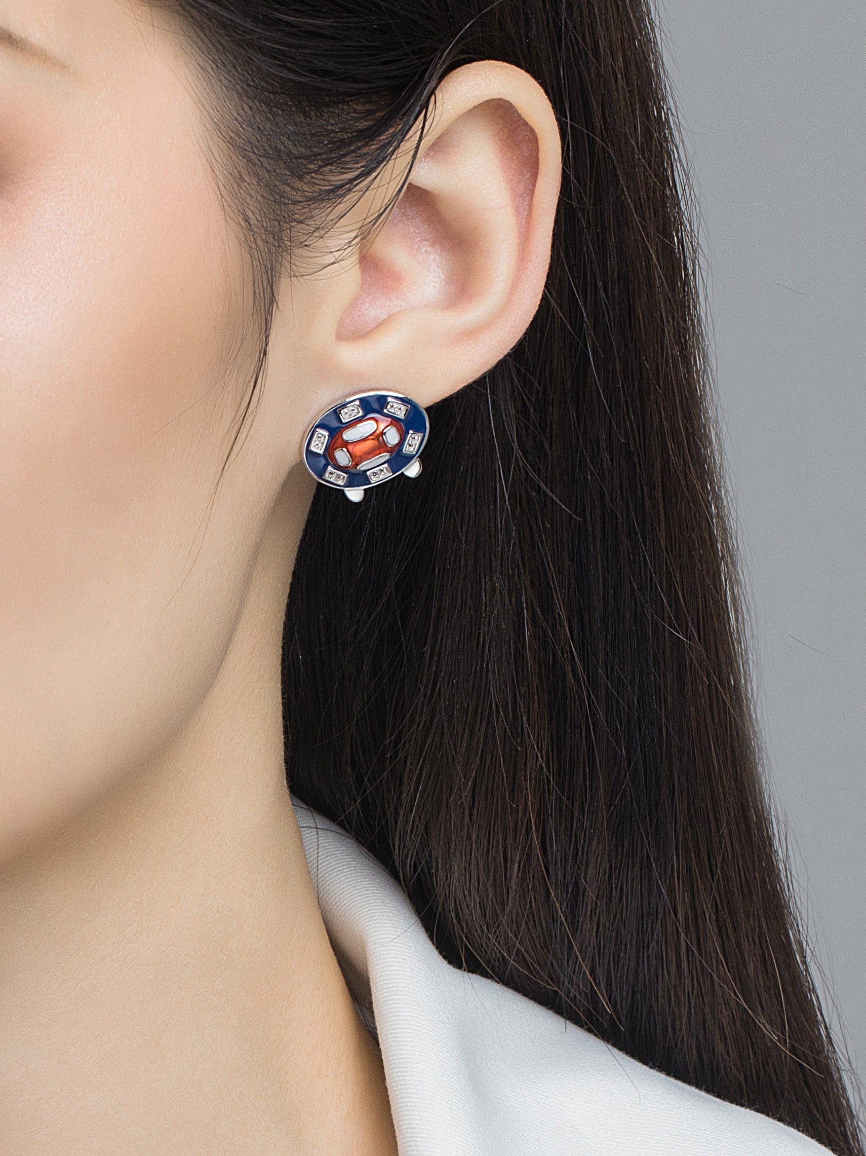 Asymmetric Astronauts Pearl Enamel Earrings