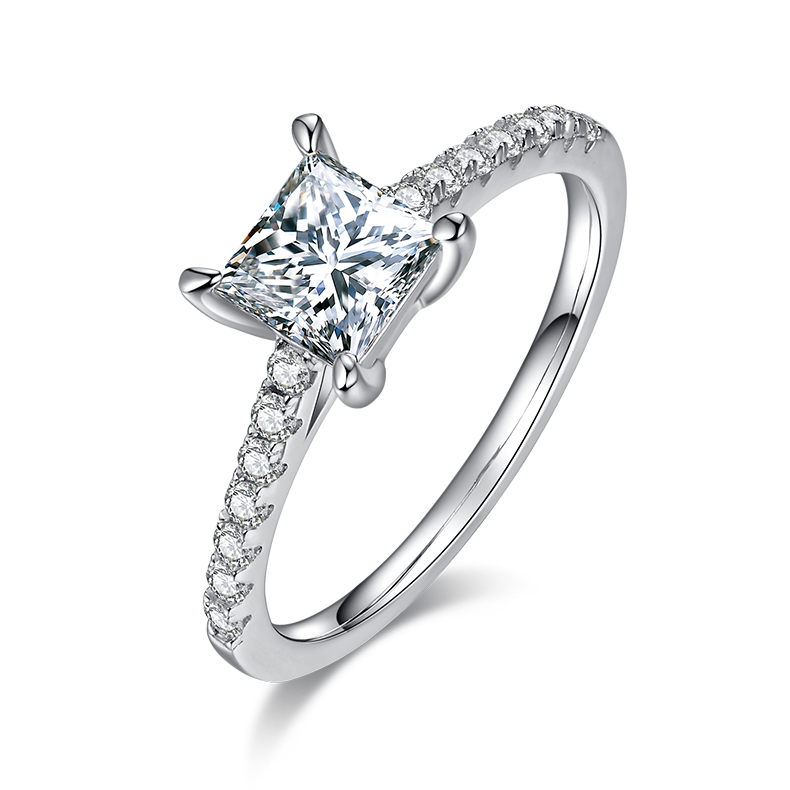 Cathedral Princess Cut Moissanite Engagement Ring